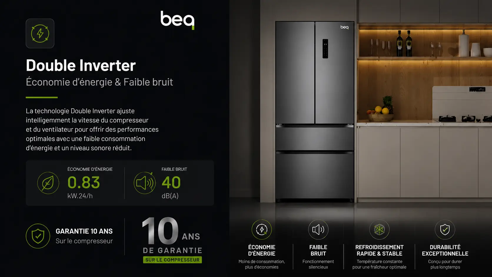 Réfrigérateur Congélateur Tiroir Double Inverter Économique et Silencieux