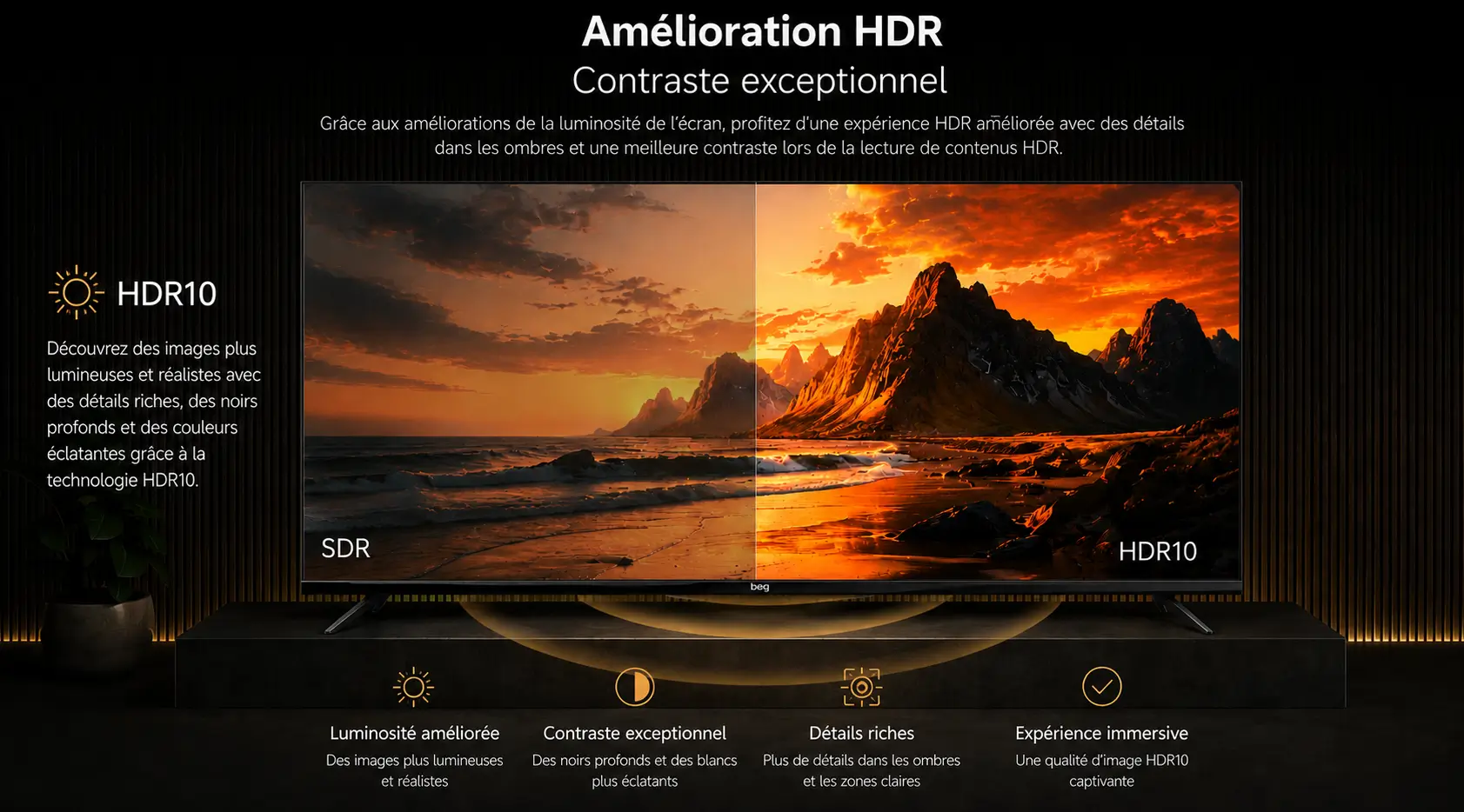 Cadre métallique ultra-fin de la TV 4K 55 pouces BEQ au design élégant