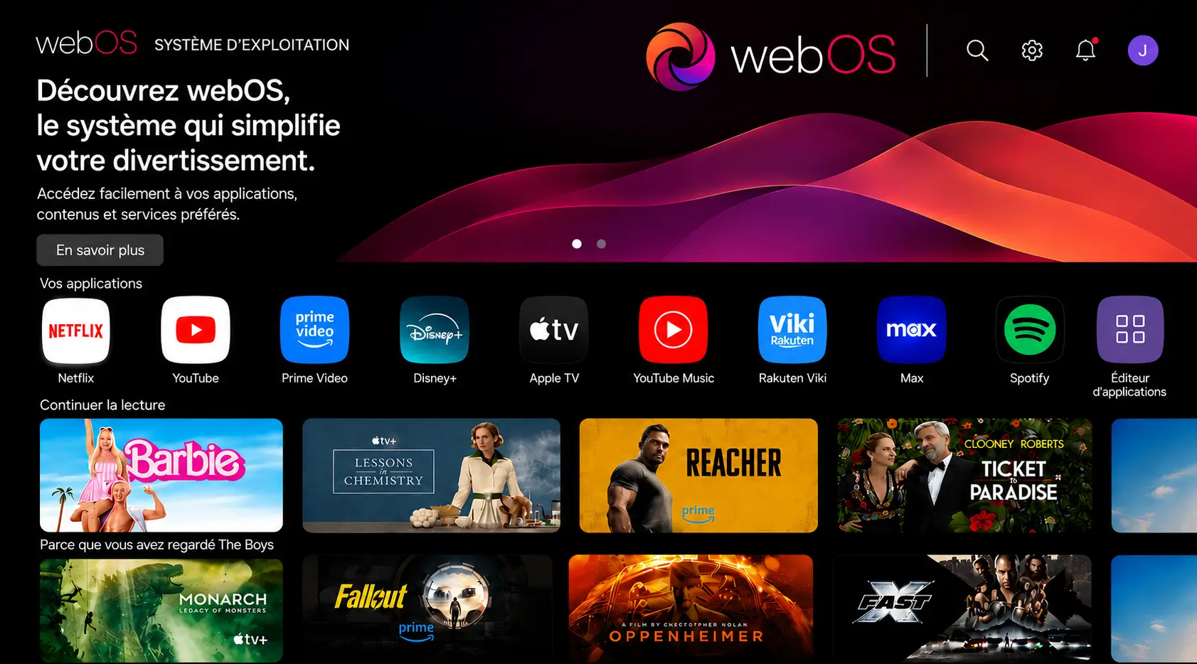Interface Smart WebOS sur la TV 55 4K de la marque BEQ