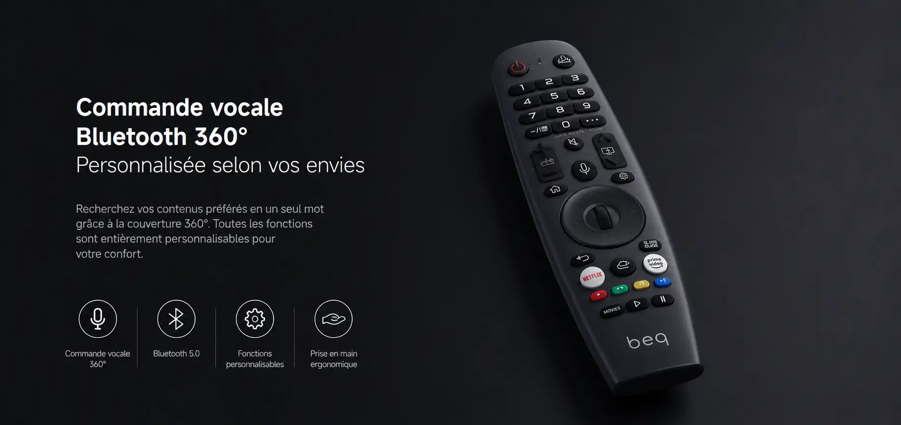 Télécommande intelligente Bluetooth 360° avec commande vocale pour téléviseur 65 pouces 4K