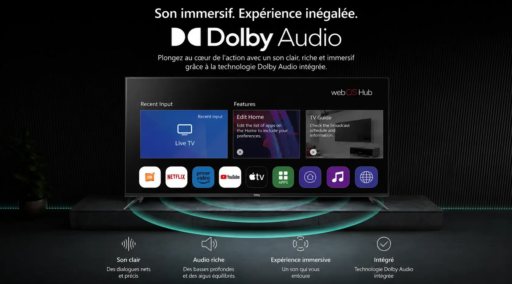 Téléviseur 65 pouces 4K avec technologie Dolby Audio et interface Smart TV webOS